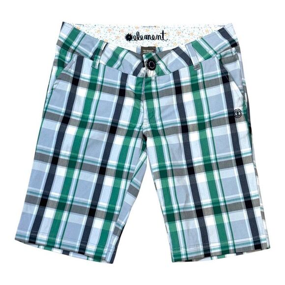 Element Plaid Bermuda Skateboarding Shorts Y2K 90’s Grunge Size 1 Blue Green - Picture 1 of 5